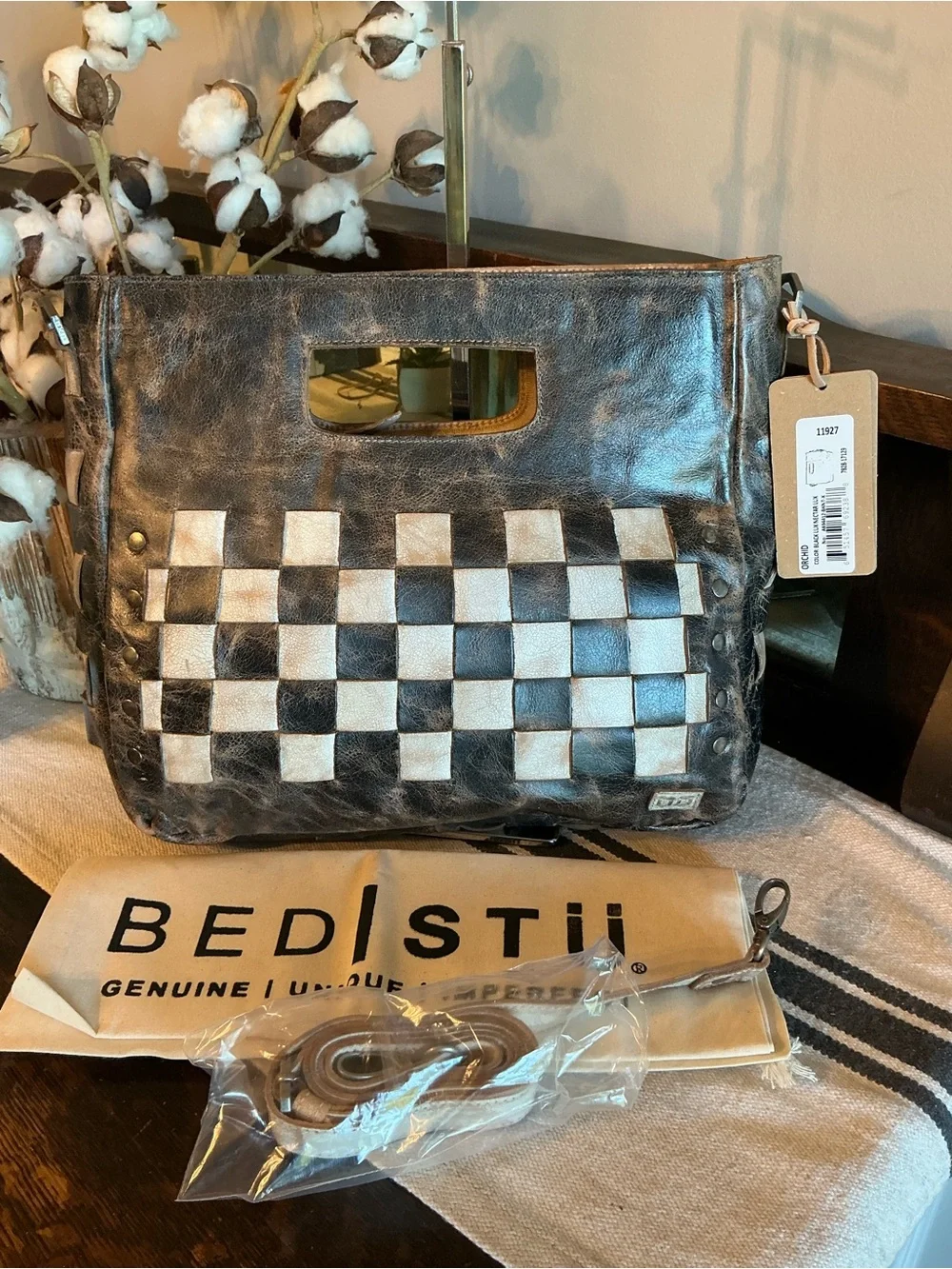 NWT Bed Stu Orchid Satchel Handbag Crossbody Bag Black Lux Nectar Lux MSRP $280